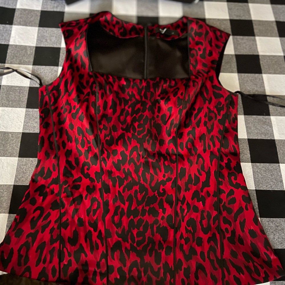 White House black market red leopard blouse